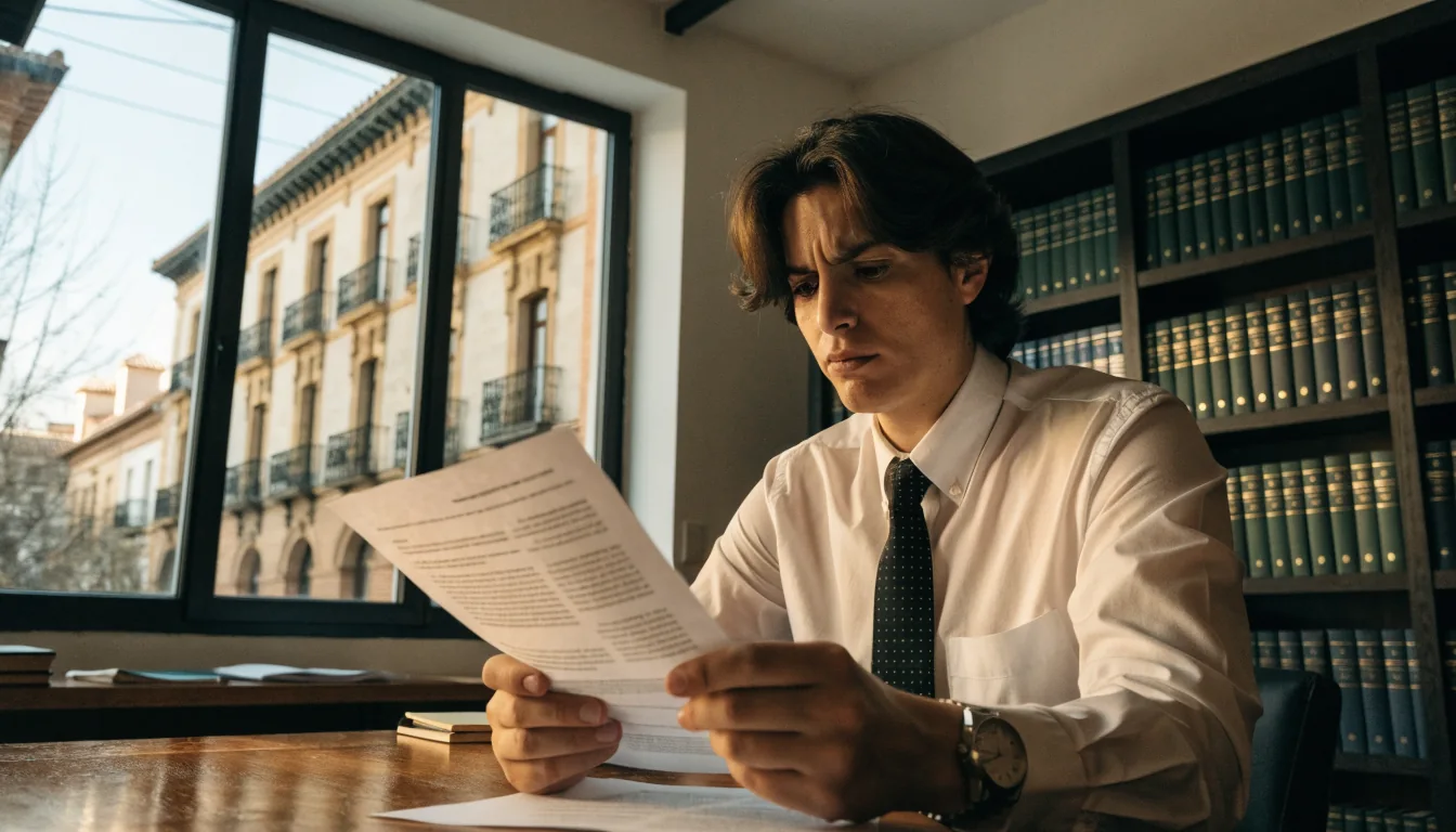 Abogado español con documentos legales en oficina moderna